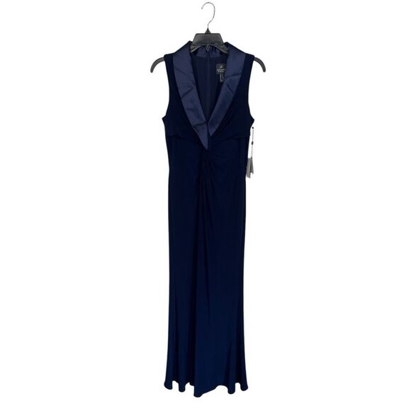 NWT ADRIANNA PAPELL | Matte Jersey Twist Front Tuxedo Long Gown In Midnight 6 - Picture 5 of 14